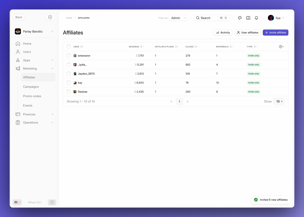 Whop Dashboard