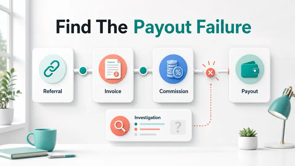 Affiliate payout dispute root cause analysis flow from billing event to settlement