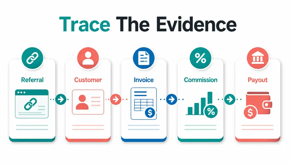 Affiliate payout dispute root cause analysis flow from evidence to a verified finding
