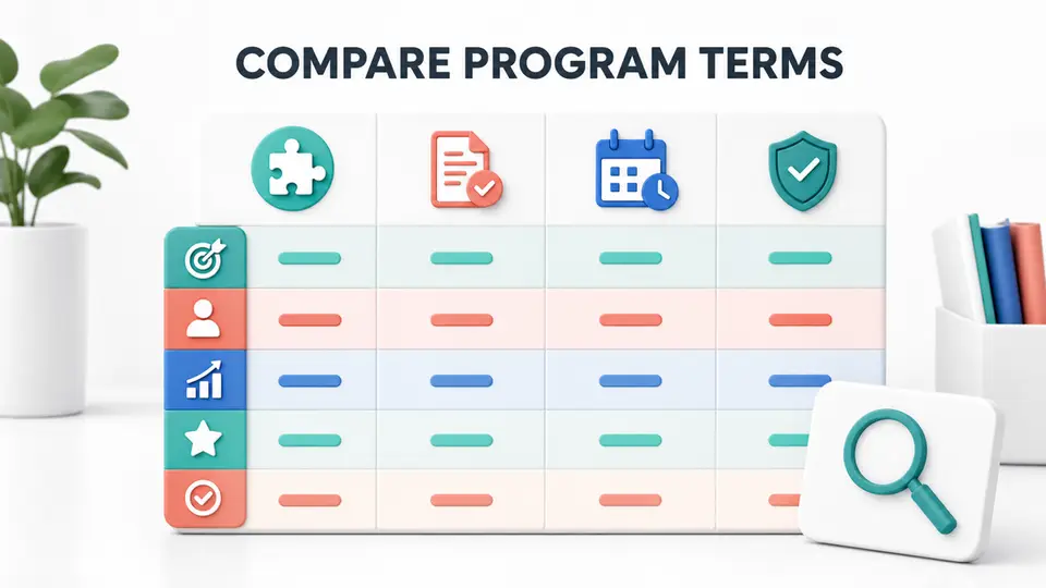 Comparison matrix for AI meeting assistant affiliate program terms