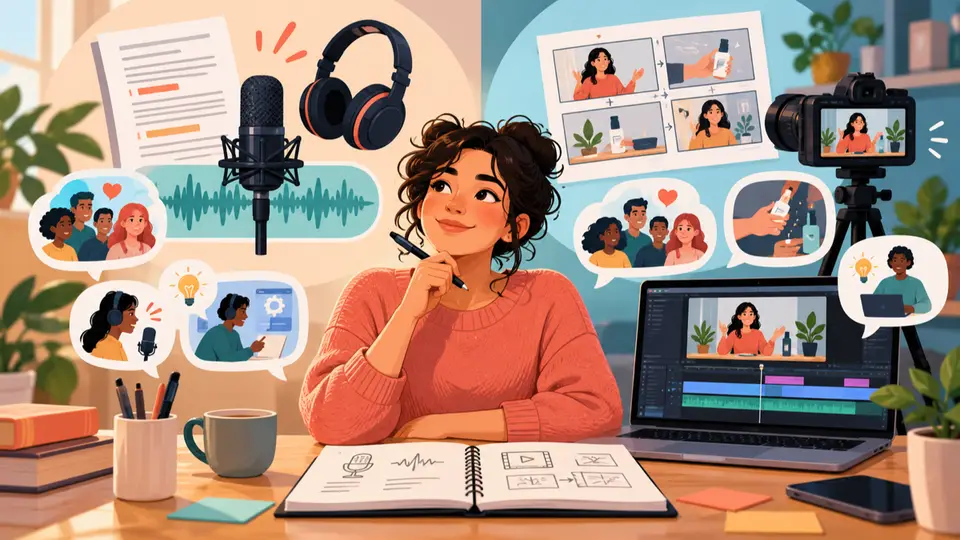 A creator plans a voiceover and a video storyboard for different audiences