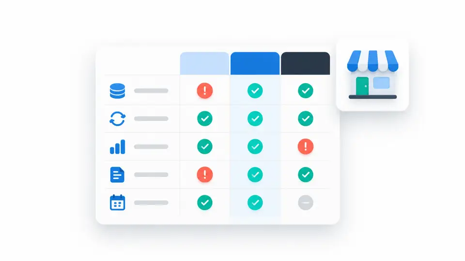 Contract review card groups ecommerce platform terms by fee, tracking, data and renewal