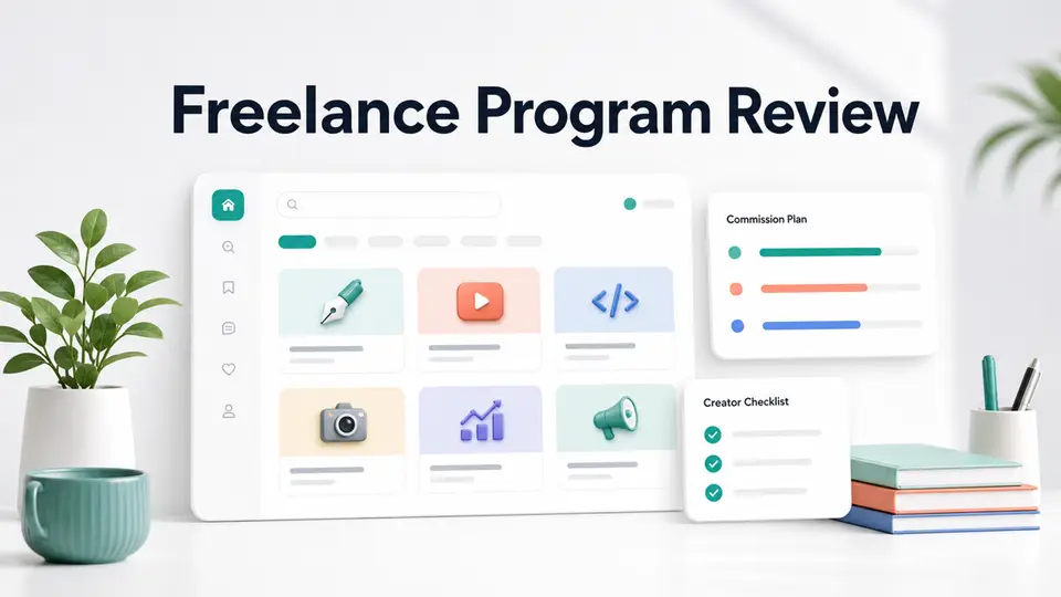 Fiverr affiliate program review hero with freelance marketplace cards