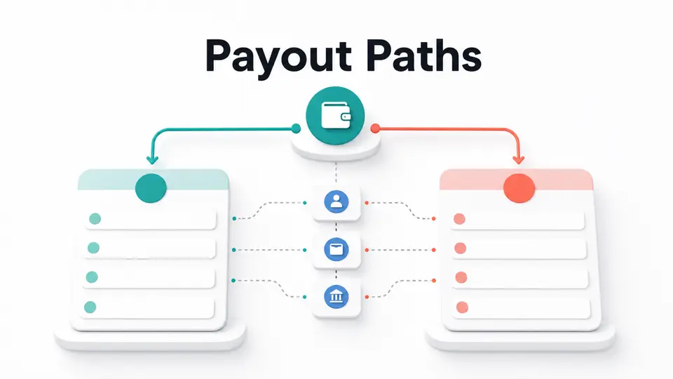 Payout paths graphic for the Fiverr vs Upwork affiliate program comparison