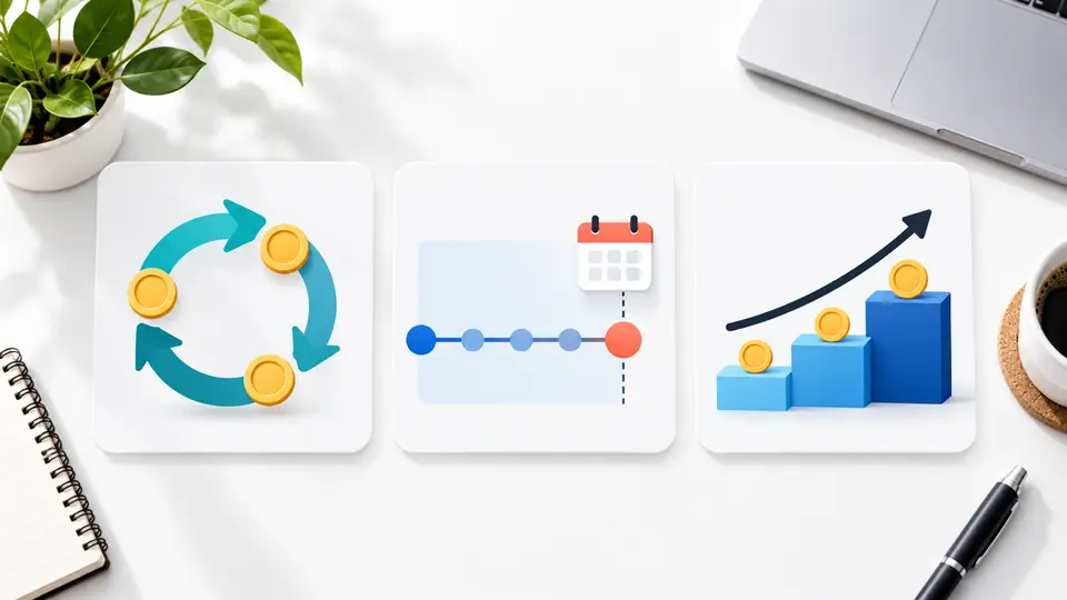 Recurring commission models shown as an ongoing loop, a limited timeline, and tiered steps