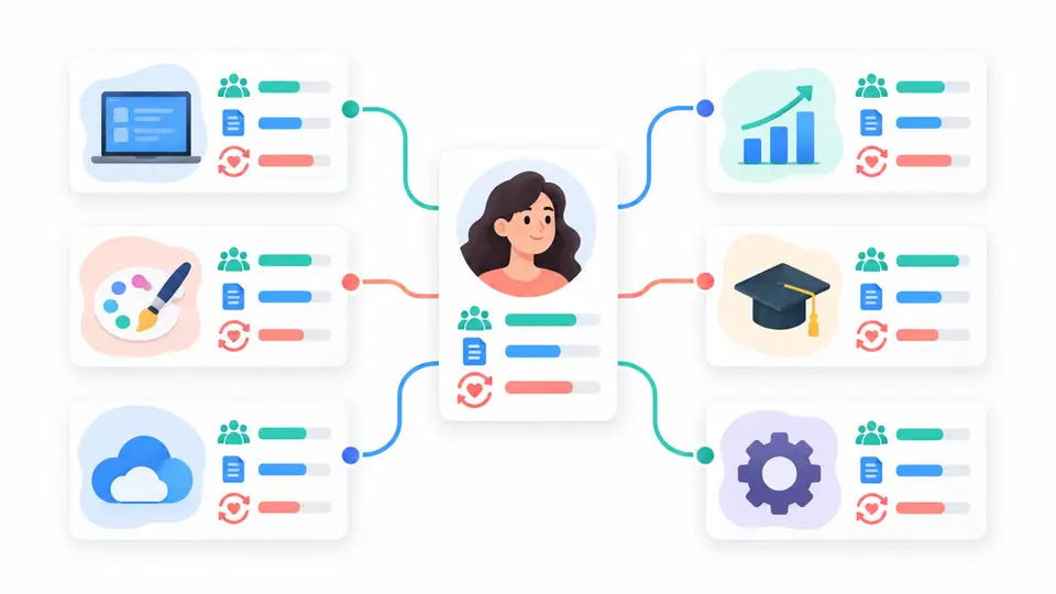 A publisher comparing six software programs by audience fit, product type, and retention