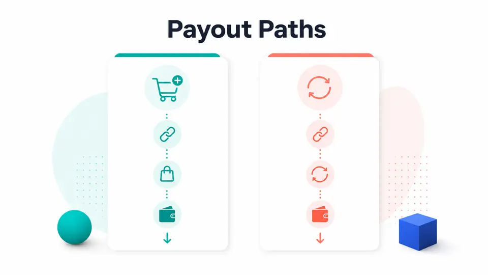 Payout paths graphic for Shopify page builder affiliate programs