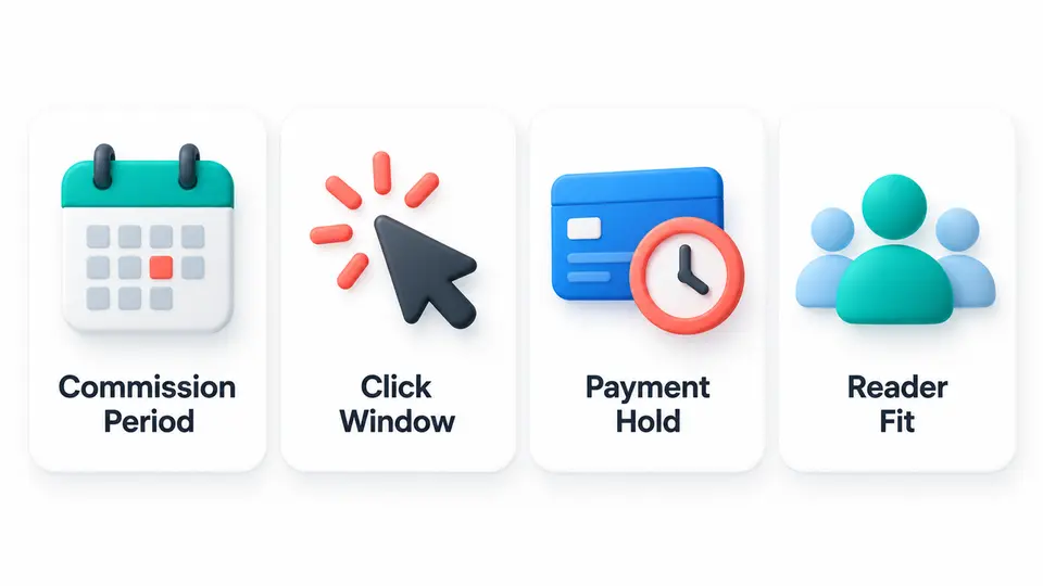 A creator checking commission period, attribution, payout hold, and audience fit