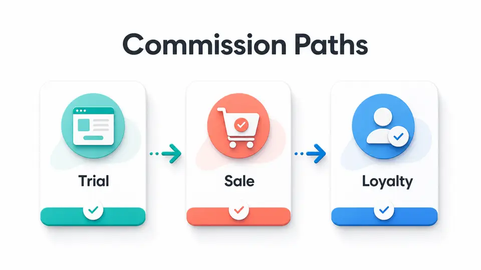 Abstract commission path graphic for the Semrush affiliate program review