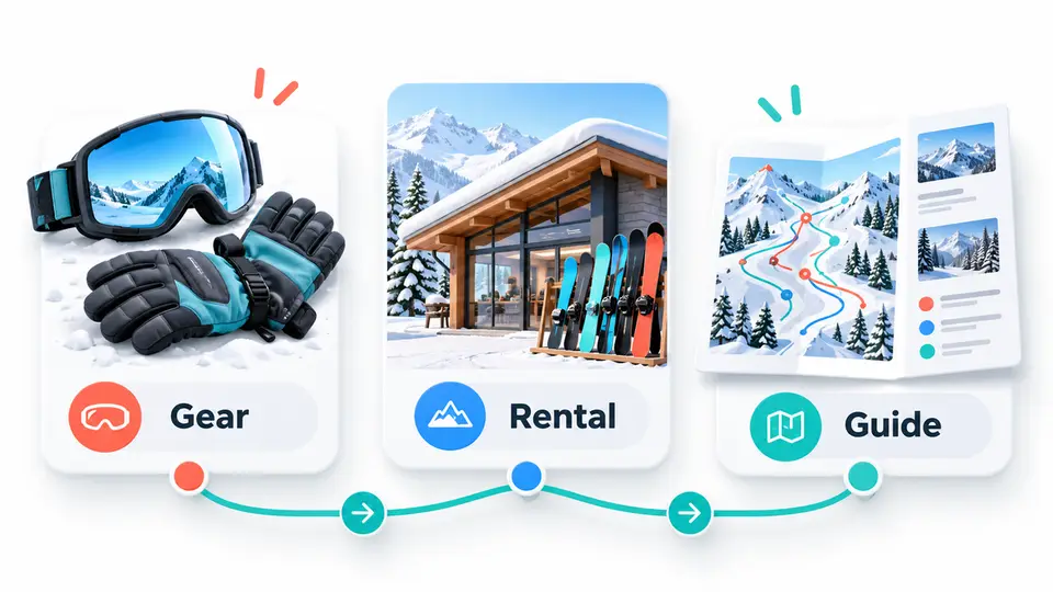 A creator checks ski rental, gear, and guide offers before choosing a program